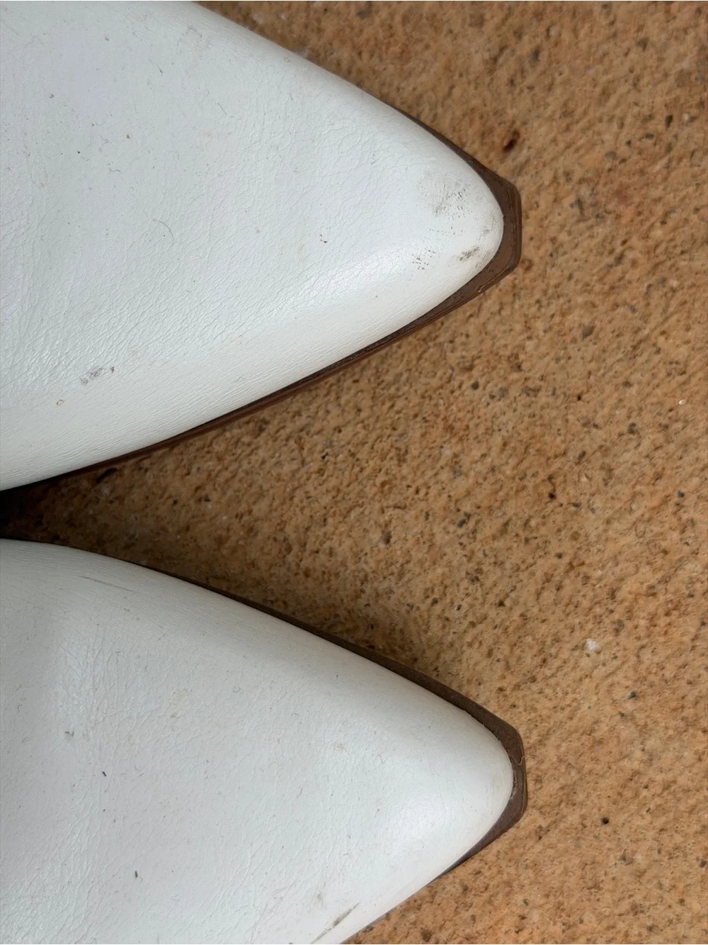 Indigo White Leather Ankle Booties with Stacked Brown Block Heel